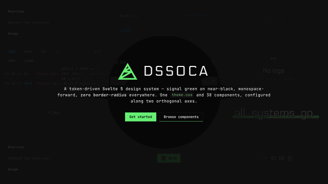 dssoca docs site — hero, component gallery and theme toggle